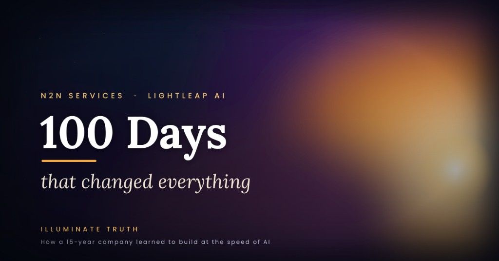 Cover art for '100 Days That Changed Everything' — a visual essay on N2N's reinvention at the speed of AI.